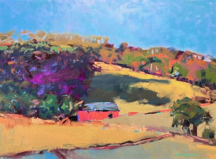 Loose painterly oil painting of a hillside by Greg Osterhaus