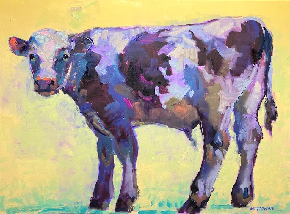 Cow portrait in colorful expressive oil paint by Greg Osterhaus